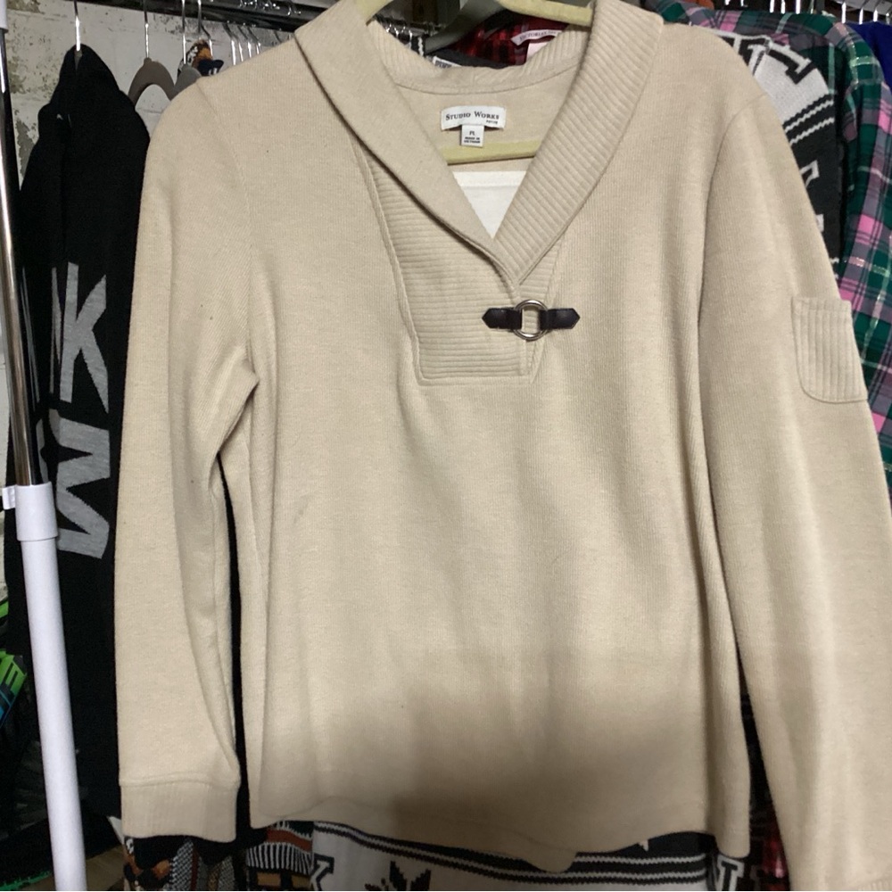 Studio Works Beige Shawl Collar Sweater
